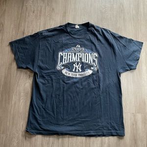 New York Yankees Shirt Boys Youth Extra Large Blue Majestic 2009 World Series